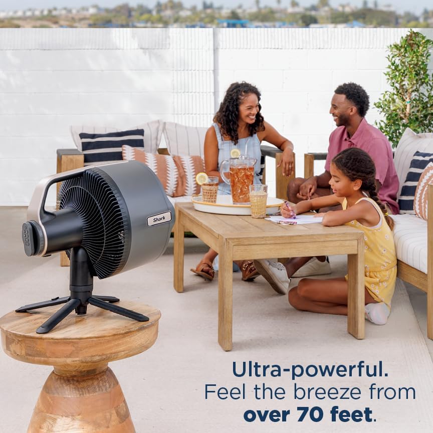 Shark FlexBreeze Pro Nevelventilator – binnen & buiten, geïntegreerde nevel, voet op tafelblad, met of zonder snoer, tot 24 uur batterij, oscillerend, antraciet, FA302 (versie 2025)