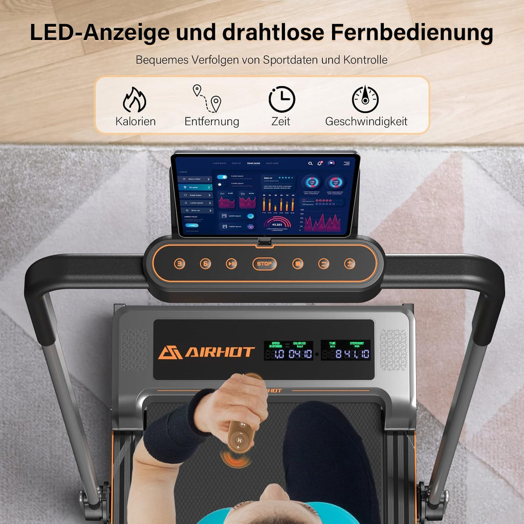 Loopband voor thuis-AIRHOT, 2,5 pk Walking Pad, loopband onder bureau met afstandsbediening en LED-display, maximale snelheid van 6 km/u OF 12 km/u. Compacte loopband voor thuis of op kantoor