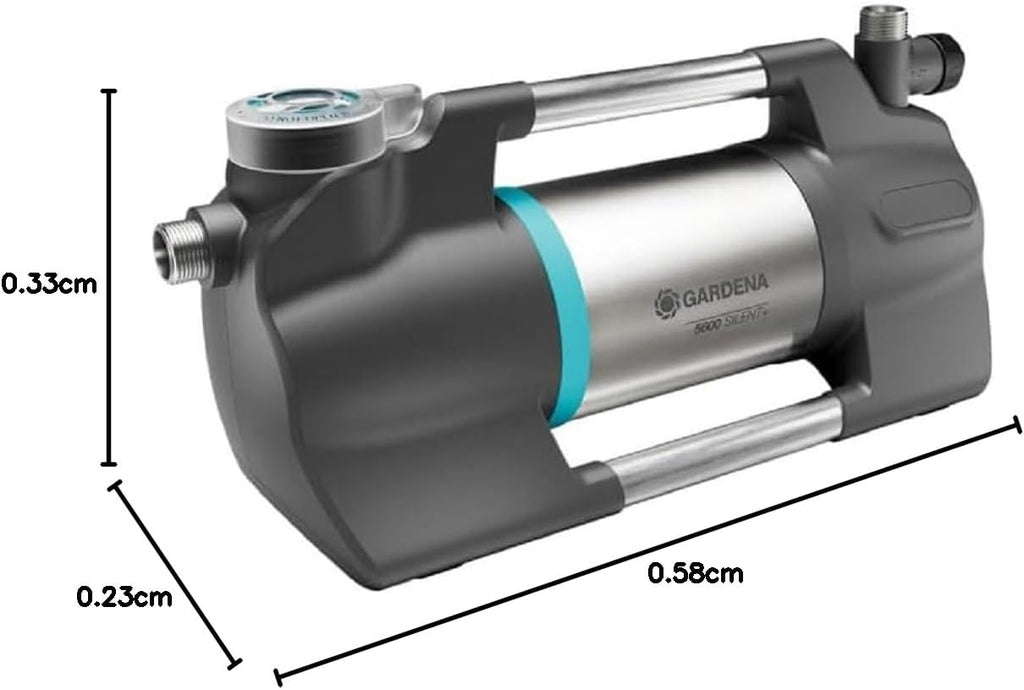 Gardena Tuingietpomp 5600 Silent+: Zeer stille, innovatieve besproeiingspomp, pompdebiet 5600 l/u, 900 W motor, 4,7 bar, waterdicht, energiebesparend (9057-20)