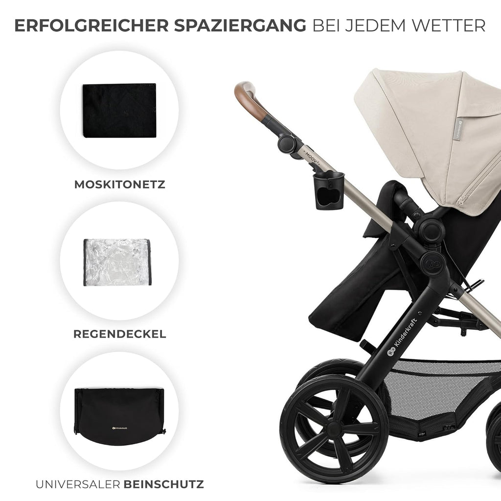 Kinderkraft MOOV2 AIR Kinderwagen 3 in 1 Kinderwagenset tot 26 kg met autostoel I-SIZE 40-75 cm, buggyfunctie, verstelbare ligstand, grote uitschuifbare kap, opblaasbare wielen, zwart