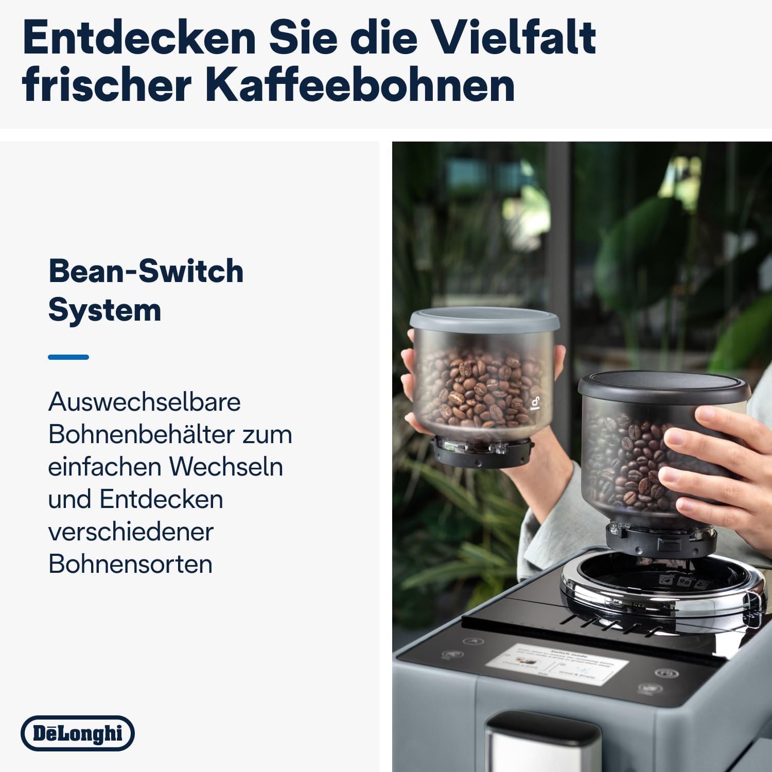 De'Longhi Rivelia EXAM440.55.W volautomatische espressomachine met LatteCrema-melksysteem, verwisselbaar bonenreservoir, 16 koffie- en melkdranken met één druk op de knop, Extra-Shot-functie, 3,5 inch touchscreen, wit