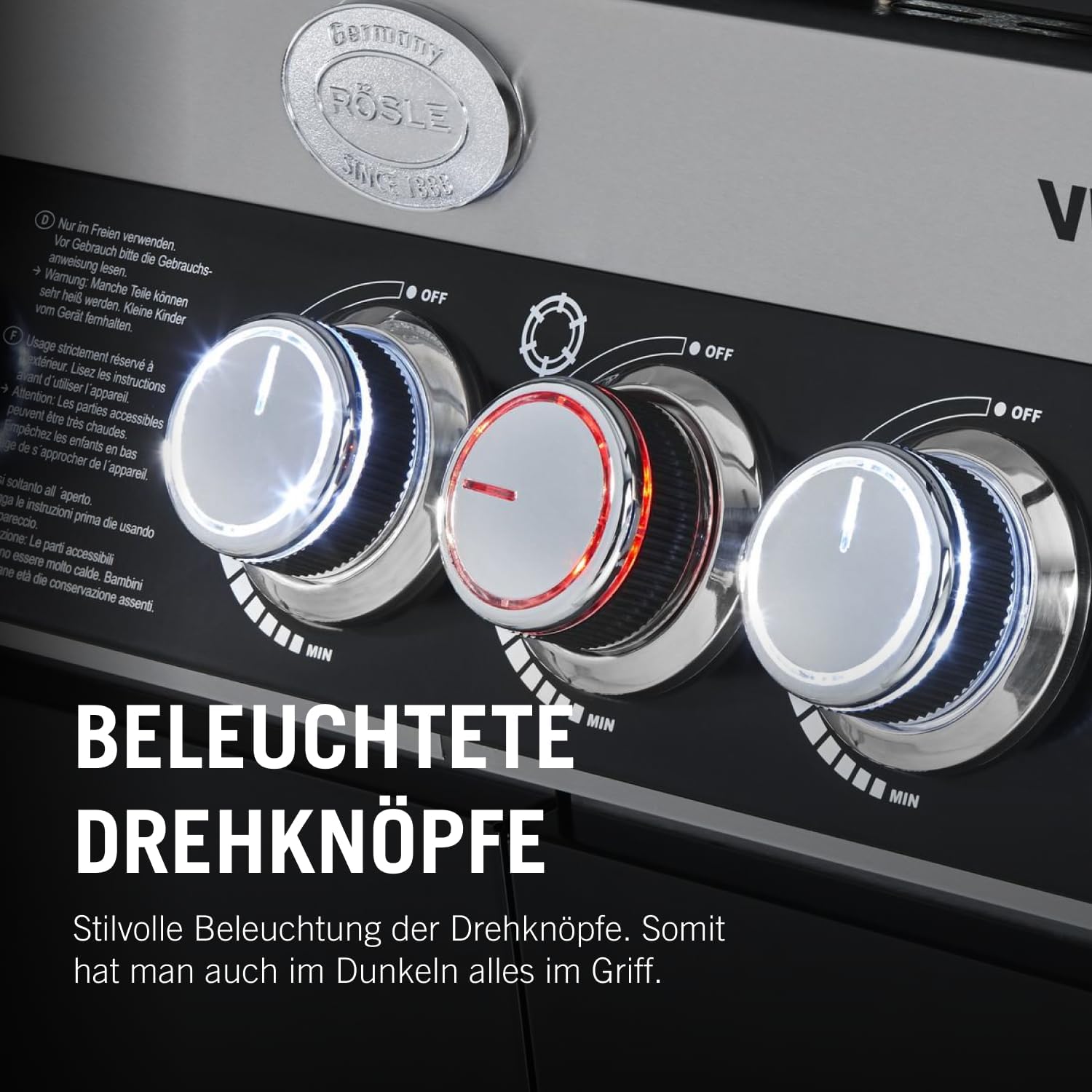 RÖSLE Elektrische BBQ-grill Portable Videro E2-P, draagbare tafelgrill met 2 branders, warmhoudrooster en deksel met glasplaat, gepoedercoat staal, zwart/zilver