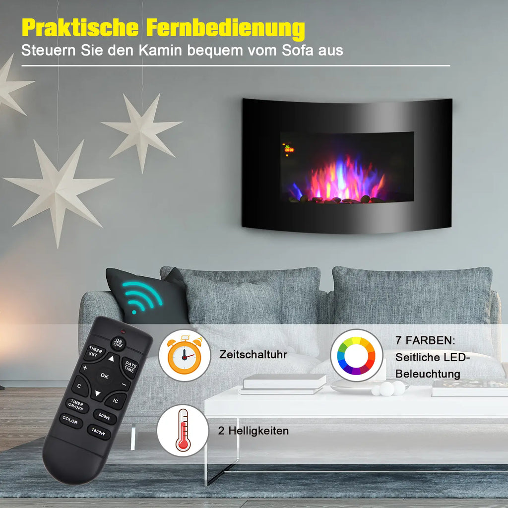 HOMCOM Elektrische haard LED-vlameffect 7 kleuren Oververhittingsbeveiliging RVS