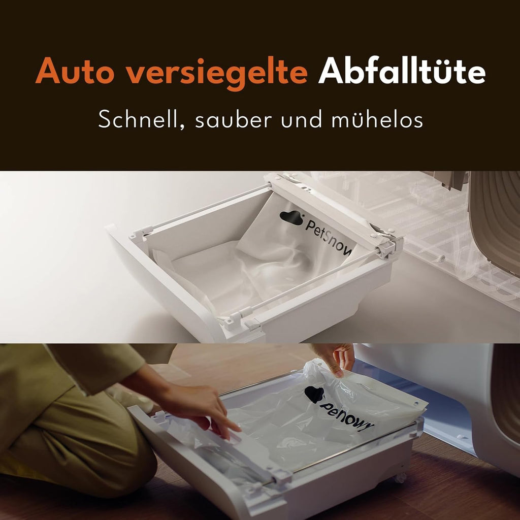 PetSnowy Zelfreinigende Kattenbak met TiO2-geurbestrijdingssysteem, App-bediening, Automatische verpakking voor Grote Katten & Meerdere katten 1,5-9 kg, Max Capaciteit van 83L (2025 Premium)