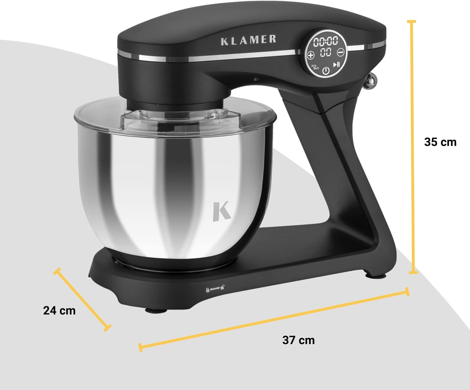 KLAMER Keukenmachine 1800W, Kneedmachine Brooddeeg met RVS Mengkom 6 L, 10 Snelheden met Timer, Planetaire Menging, Klopper, Deeghaak, Garde & Spatscherm (zwart)