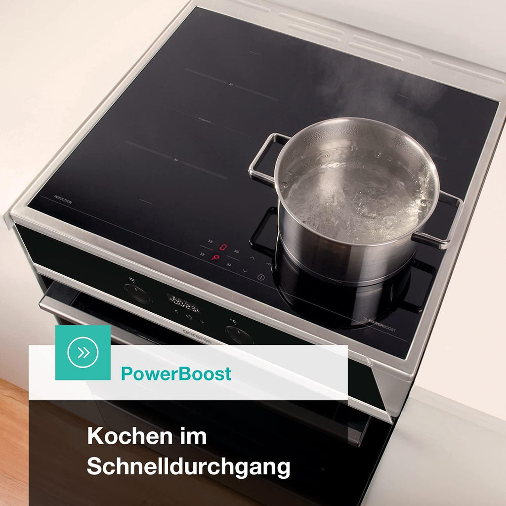 Gorenje GEIT5C61SPG vrijstaand fornuis met inductiekookplaat, 50 cm, 70 liter, zilver, PerfectGrill, AirFry, FrozenBake, Pizza Mode 300°C, AquaClean, Made in Europe, RVS