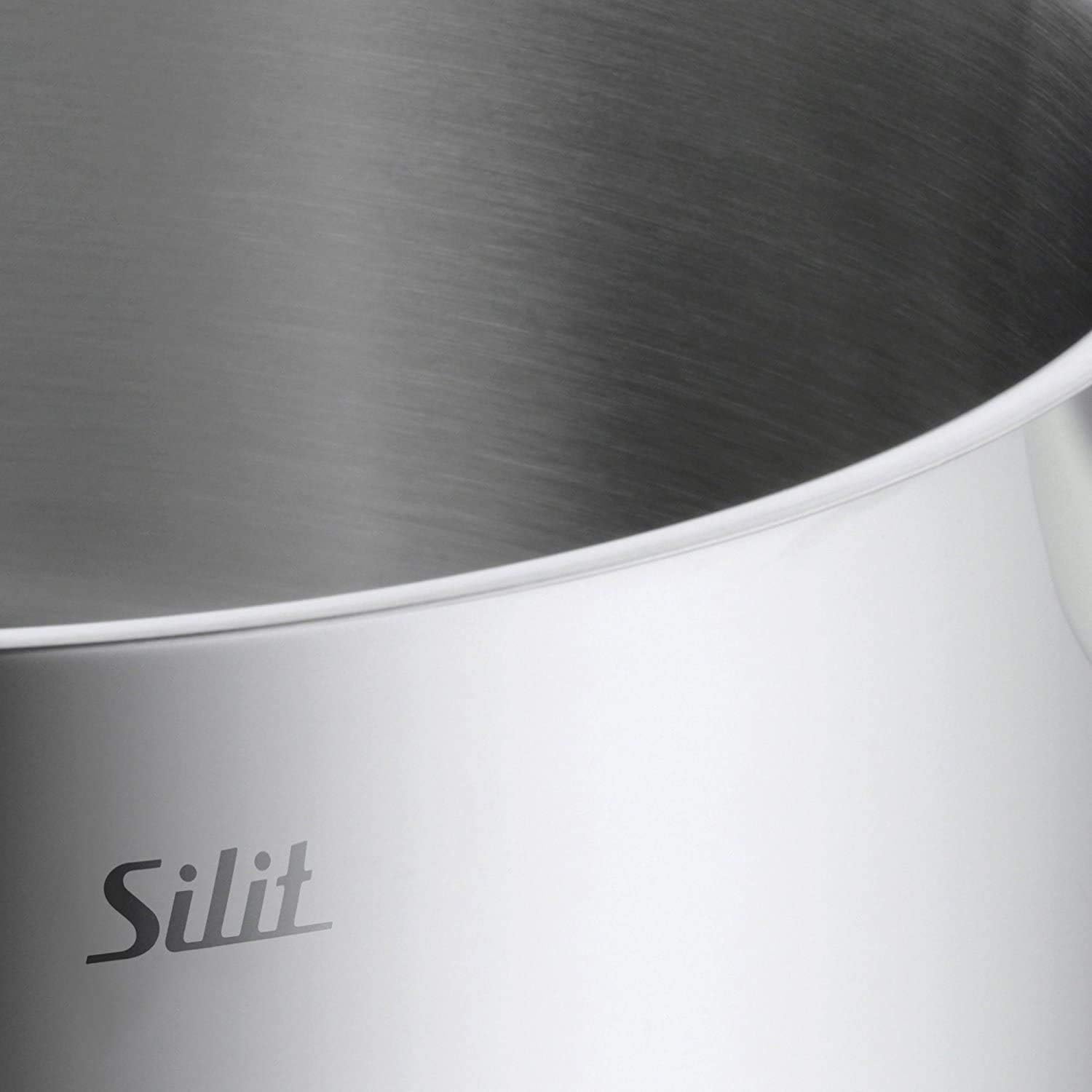 Silit Toskana pannenset inductiegeschikt 10-delig, kookpannenset met glazen deksel, inductiekookpannen, melkpan, stoompan, koekenpan, roestvrij staal deels mat, inductie pannen set ongecoat