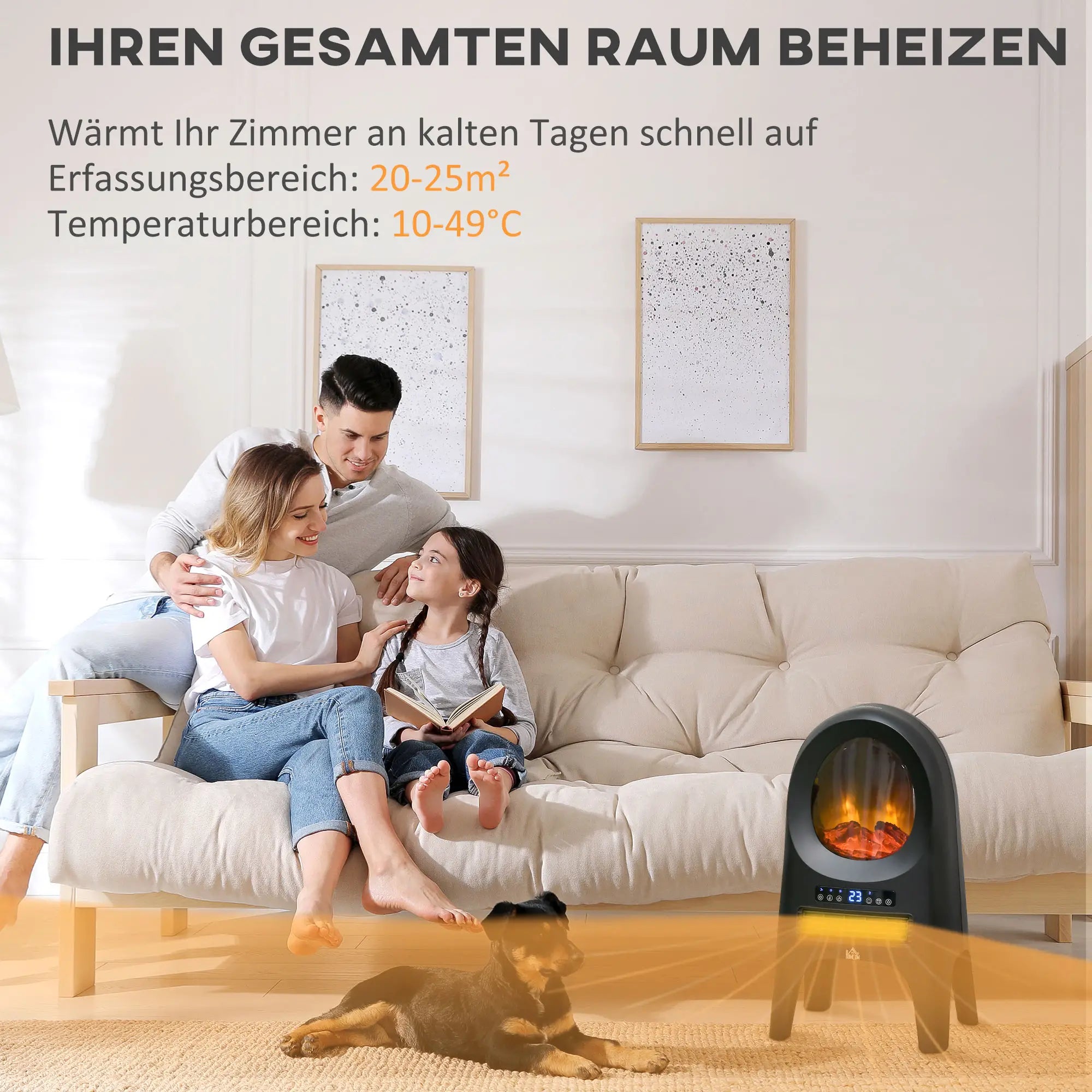 HOMCOM Elektrische verwarming ventilator LED-vlameffect afstandsbediening