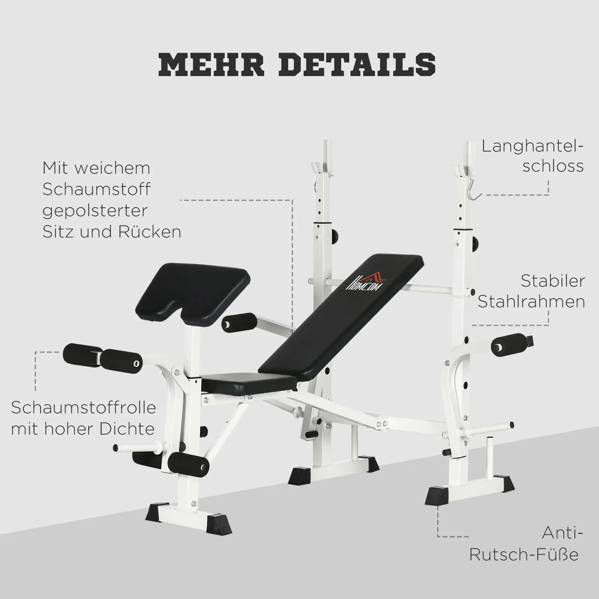 HOMCOM Trainingsbank in hoogte verstelbaar met leg press en bicepscurl