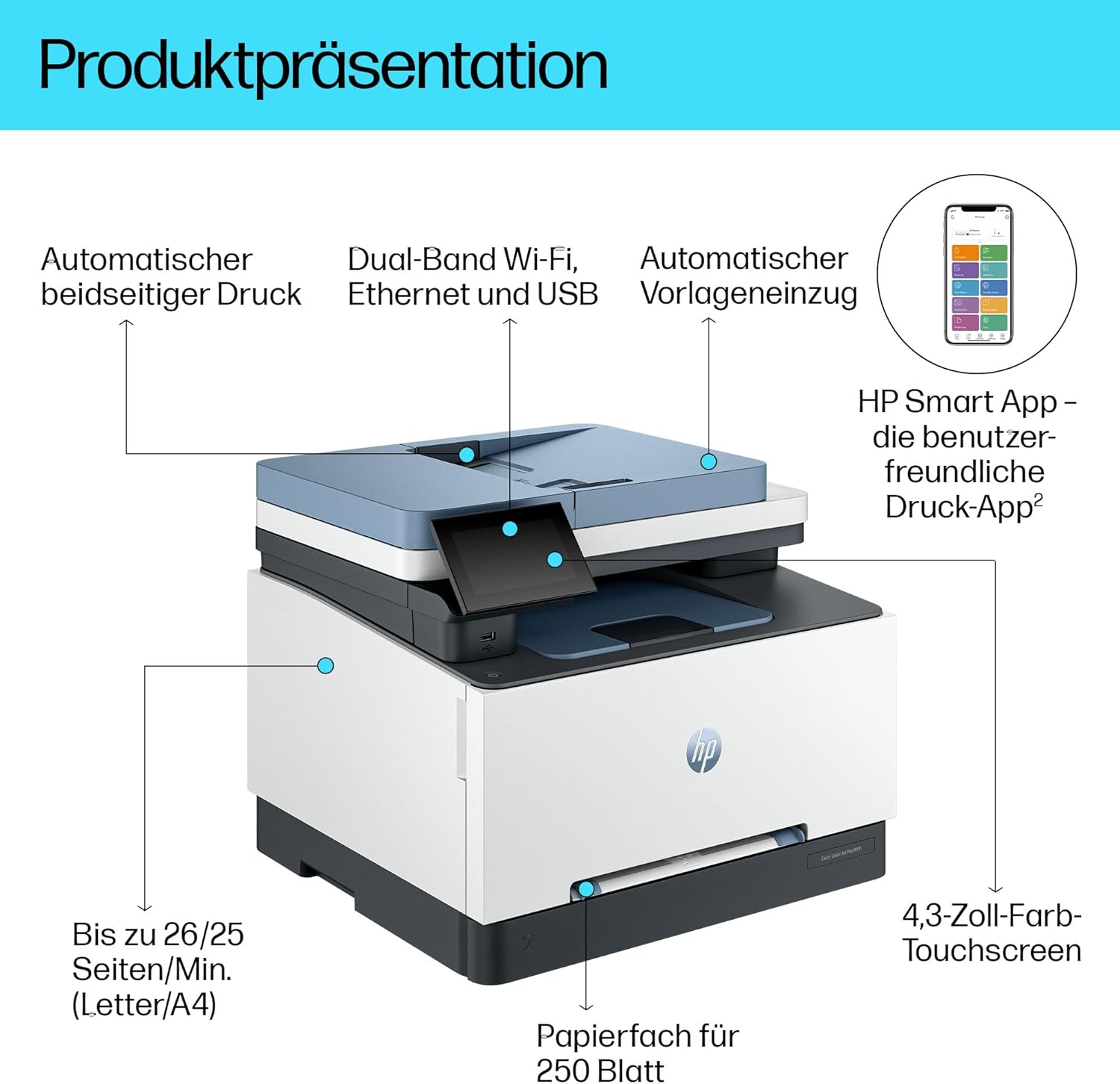 HP Color LaserJet Pro MFP 3302fdwg multifunctionele kleurenlaserprinter, fax, automatisch dubbelzijdig afdrukken, touchscreen, wifi, ethernet, USB, HP Wolf Pro Security