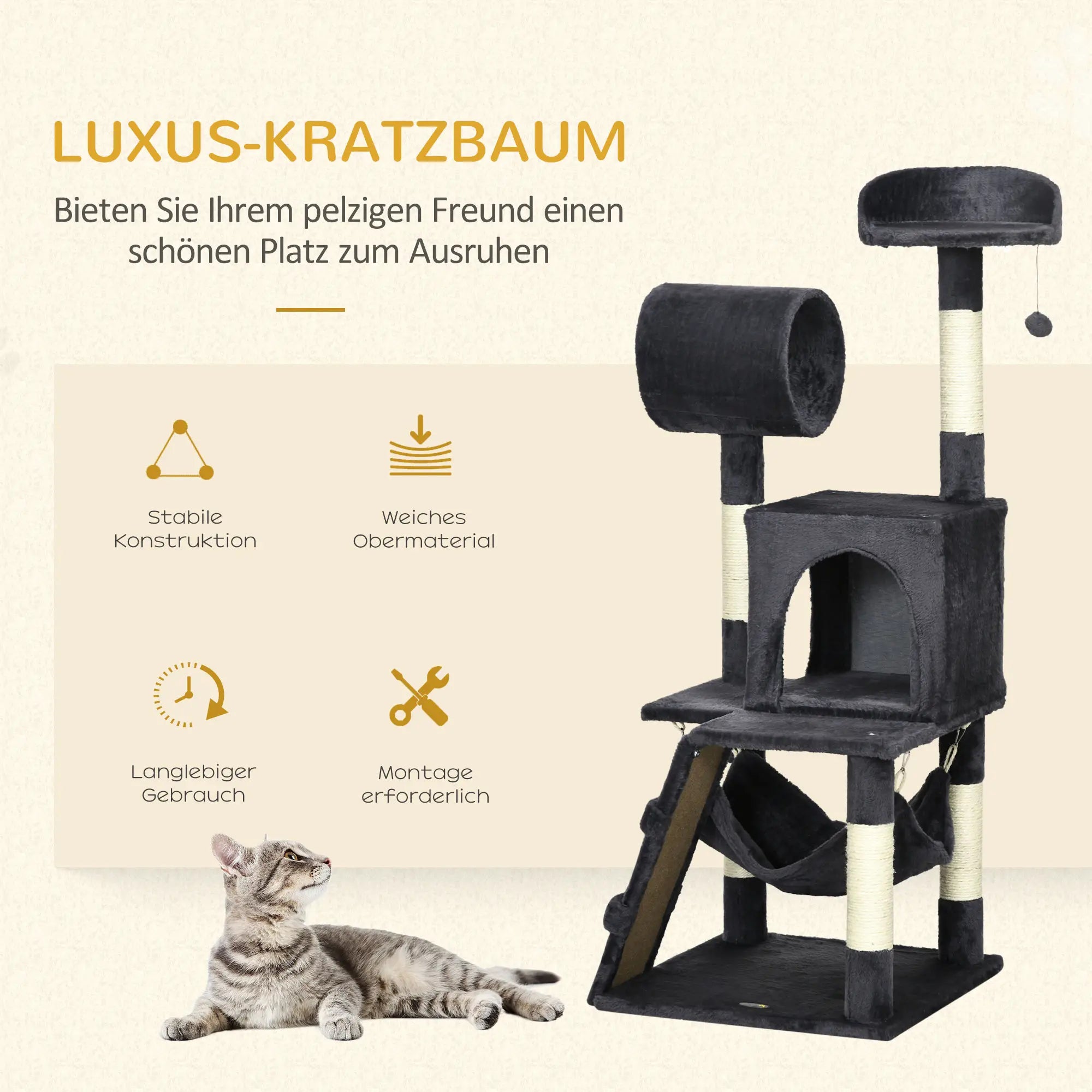 PawHut Krabpaal Kattenmeubels met Kattenhuis Hangmat Speelgoed
