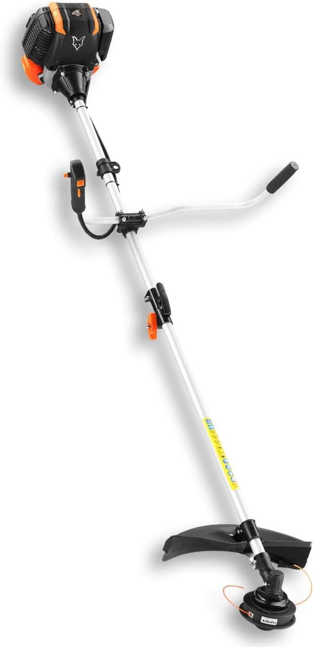 FUXTEC Benzine bosmaaier FX-4MS142, grastrimmer met 4-taktmotor, 320 mm maaicirkel, snelheidsregelaar en easy-starter, incl. draadspoel/professionele draagriem