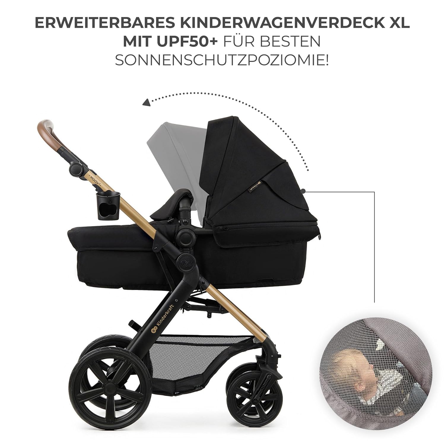 Kinderkraft MOOV2 AIR Kinderwagen 3 in 1 Kinderwagenset tot 26 kg met autostoel I-SIZE 40-75 cm, buggyfunctie, verstelbare ligstand, grote uitschuifbare kap, opblaasbare wielen, zwart