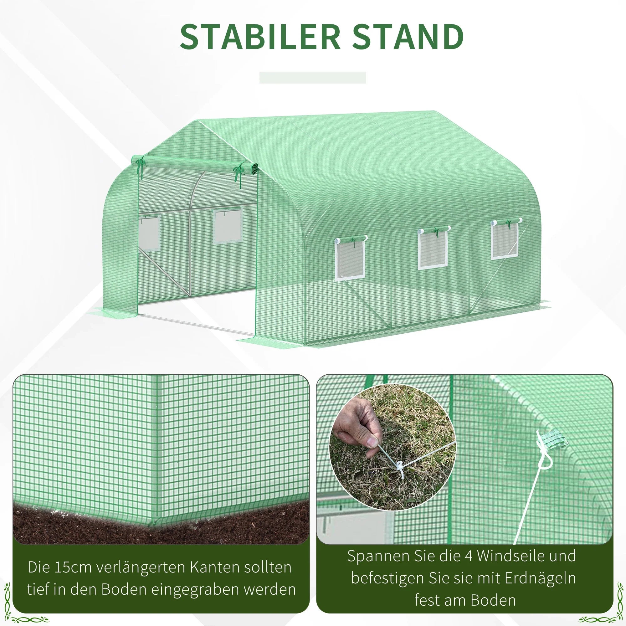 Outsunny Tunnelkas Kas UV-bestendig Roldeur Ventilatie
