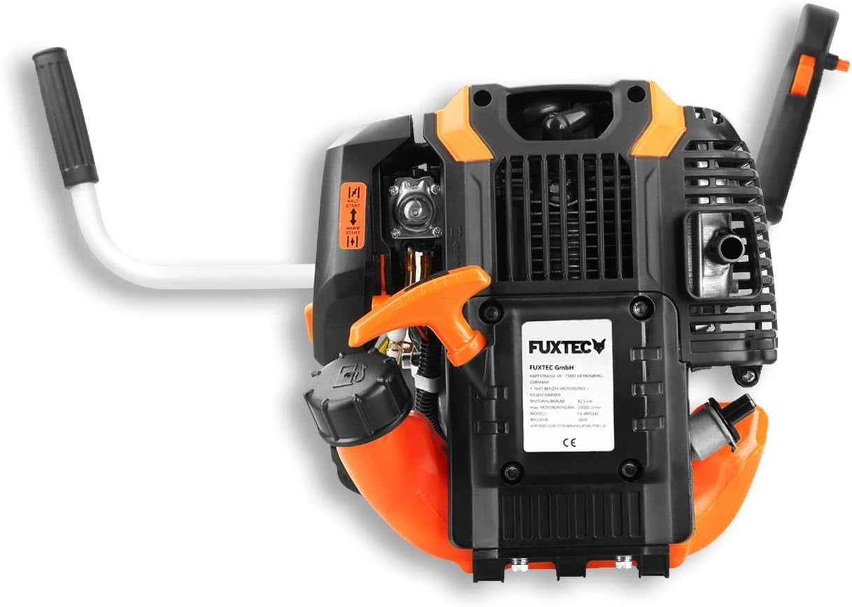 FUXTEC Benzine bosmaaier FX-4MS142, grastrimmer met 4-taktmotor, 320 mm maaicirkel, snelheidsregelaar en easy-starter, incl. draadspoel/professionele draagriem