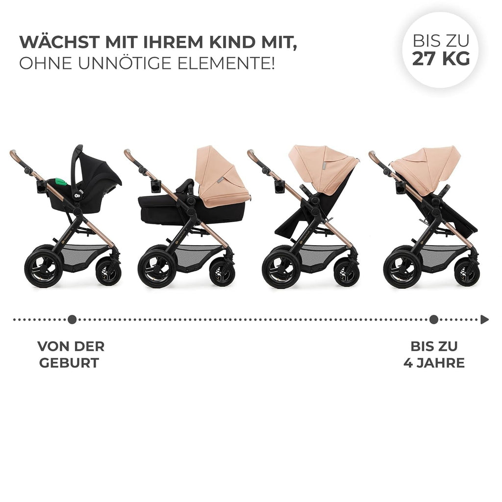 Kinderkraft MOOV2 AIR Kinderwagen 3 in 1 Kinderwagenset tot 26 kg met autostoel I-SIZE 40-75 cm, buggyfunctie, verstelbare ligstand, grote uitschuifbare kap, opblaasbare wielen, zwart