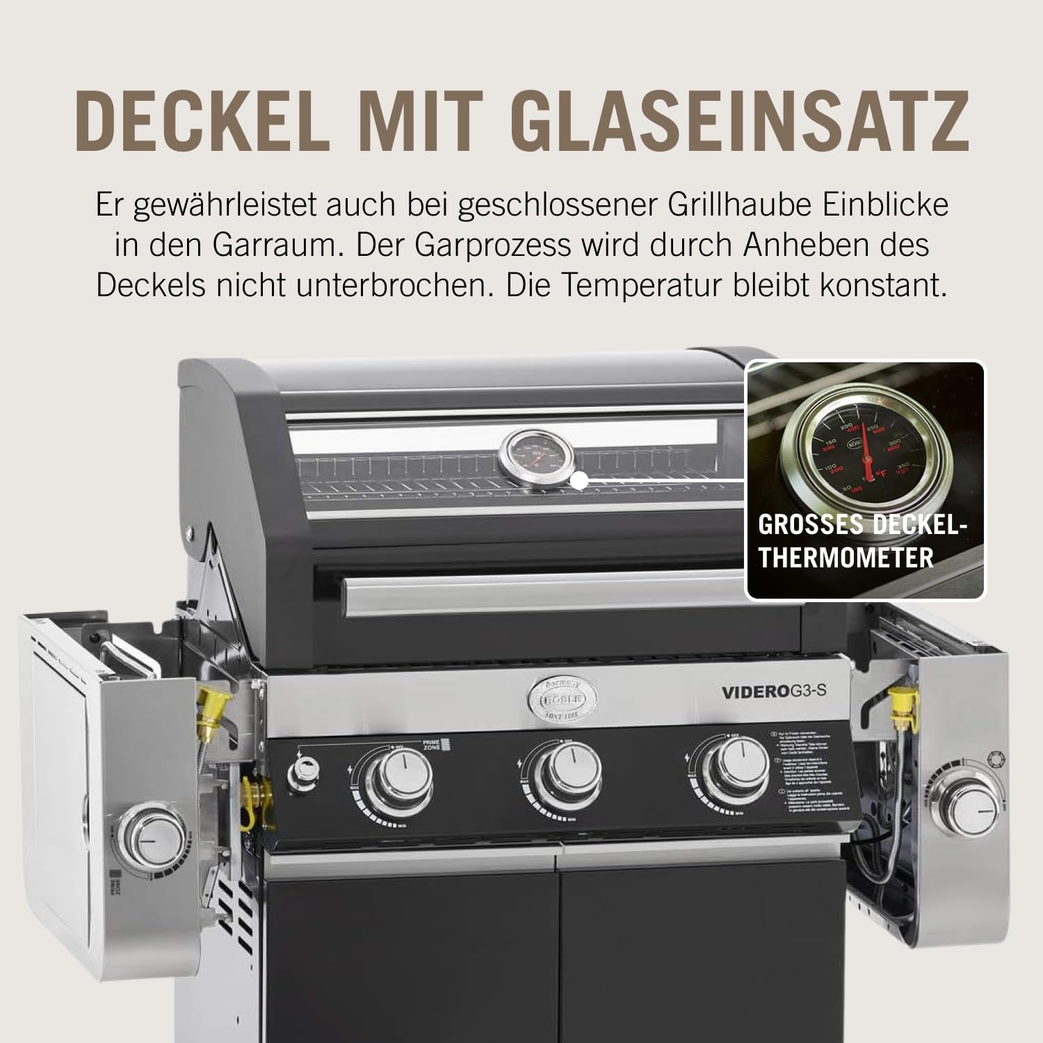 RÖSLE Elektrische BBQ-grill Portable Videro E2-P, draagbare tafelgrill met 2 branders, warmhoudrooster en deksel met glasplaat, gepoedercoat staal, zwart/zilver