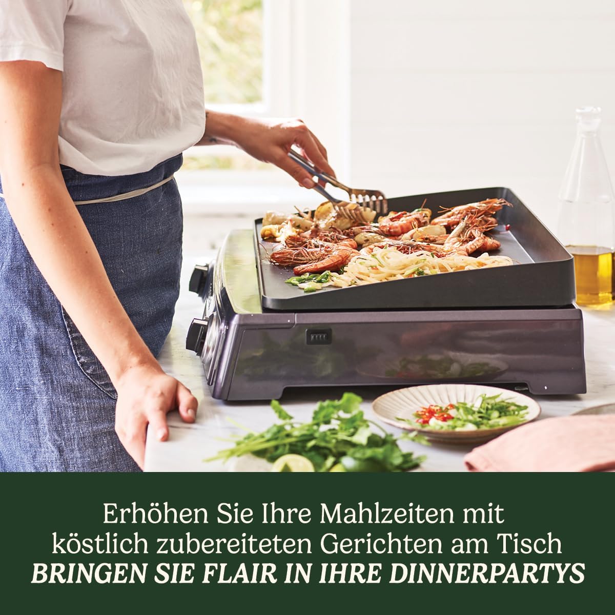 Cuisinart Hot Plate Entertaining Grill & Griddle | XL Elektrische Plancha Grill, Teppanyaki Grillplaat voor thuis | Afneembare plaat met antiaanbaklaag, 2-zone temperatuurregeling tot 260°C