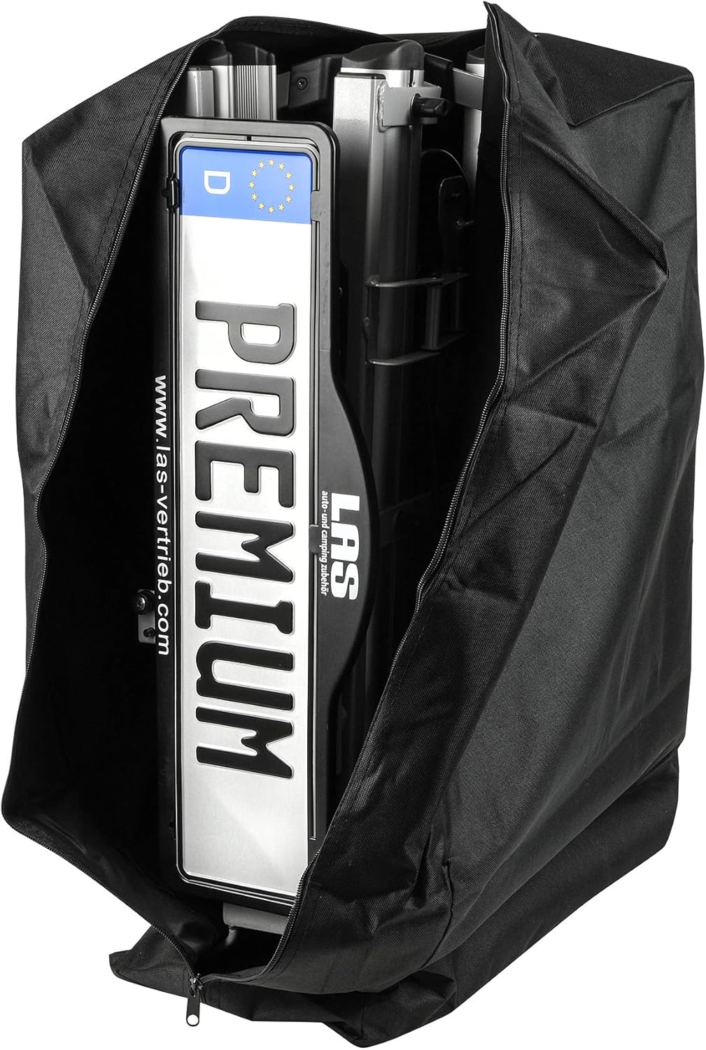 EUFAB 12010LAS fietsendrager POKER-F, geschikt voor e-bike, volledig voorgemonteerd, diefstalbeveiliging, voor 2 fietsen, voor trekhaak, zwart, 142 x 70 x 58 cm