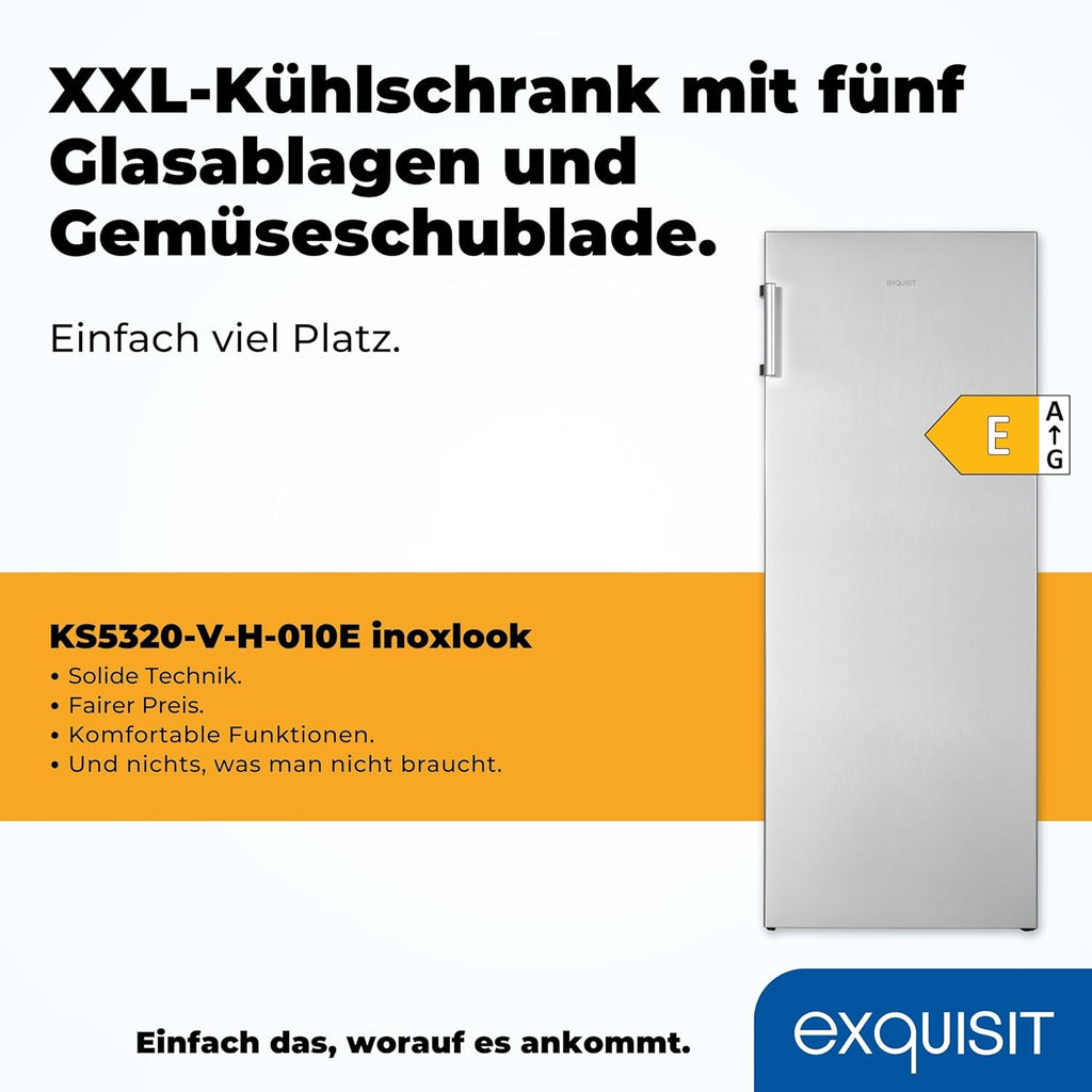 Exquisit Koelkast zonder vriesvak, grote koelkast, 5 legplanken, 242 liter, tafelmodel koelkast 143 cm hoog, KS5320-V-H-040E wit