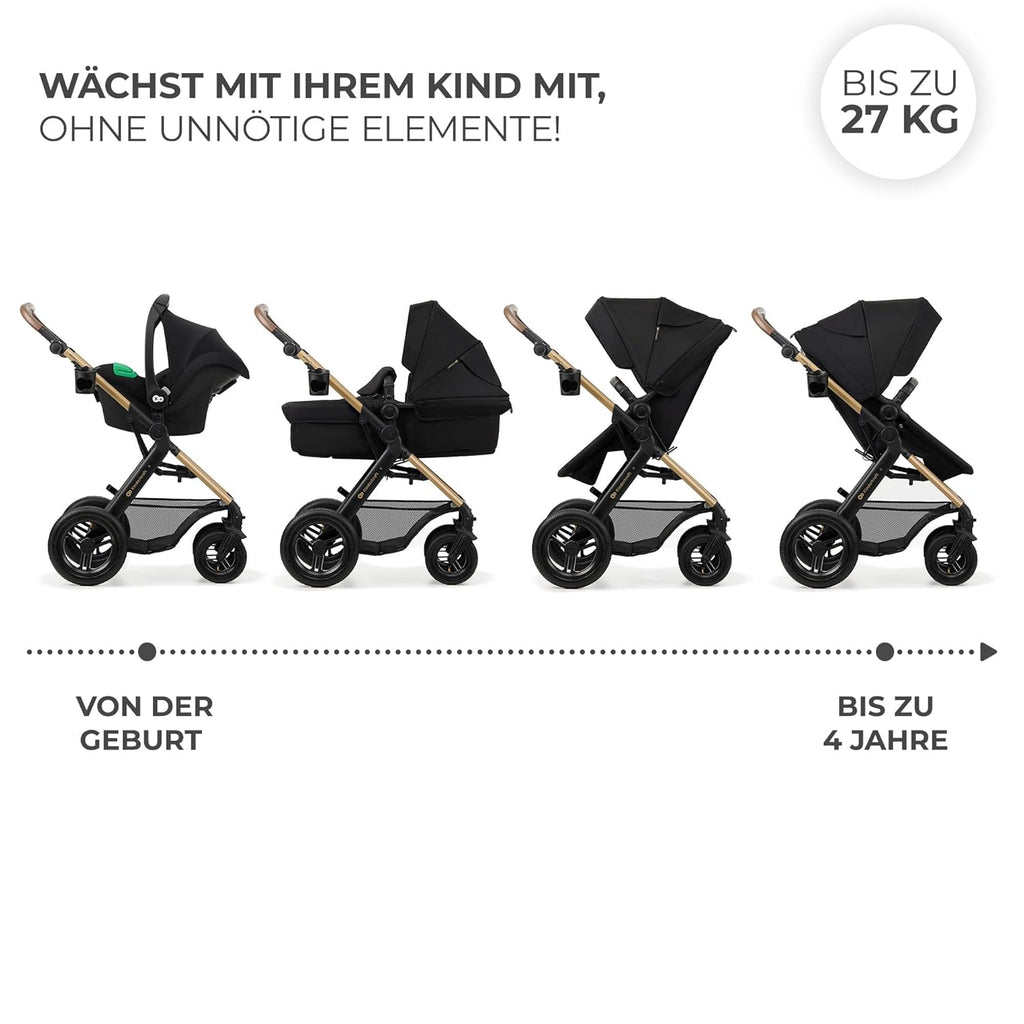 Kinderkraft MOOV2 AIR Kinderwagen 3 in 1 Kinderwagenset tot 26 kg met autostoel I-SIZE 40-75 cm, buggyfunctie, verstelbare ligstand, grote uitschuifbare kap, opblaasbare wielen, zwart
