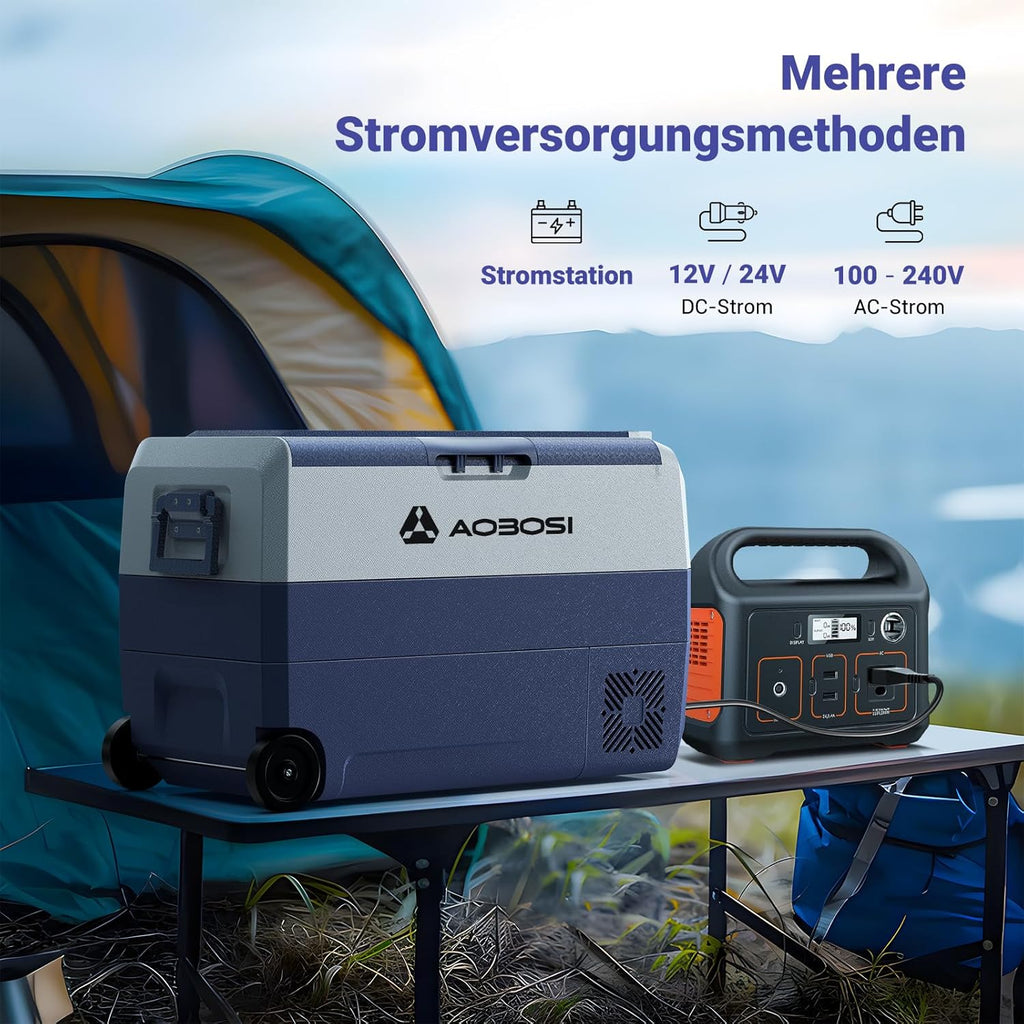 AAOBOSI Compressor Koelbox 36 L, Koelbox Auto met Wifi App Besturing, 12/24 V en 100-240 V Elektrische Koelbox, tot -20 °C voor Auto, Vrachtwagen, Boot, Camper, Camping, Dubbele Zone