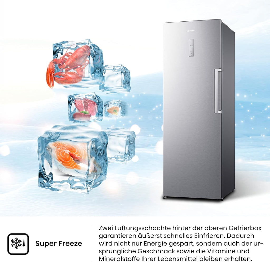 Hisense FV191N4AW2 Vriezer/ TotalNoFrost/ SuperFreeze/ Deuralarm/ Multiflow 360°/ BigBox/ 143,4 cm/ Vriesgedeelte 147 l/ 41 dB/ 205 kWh/Wit