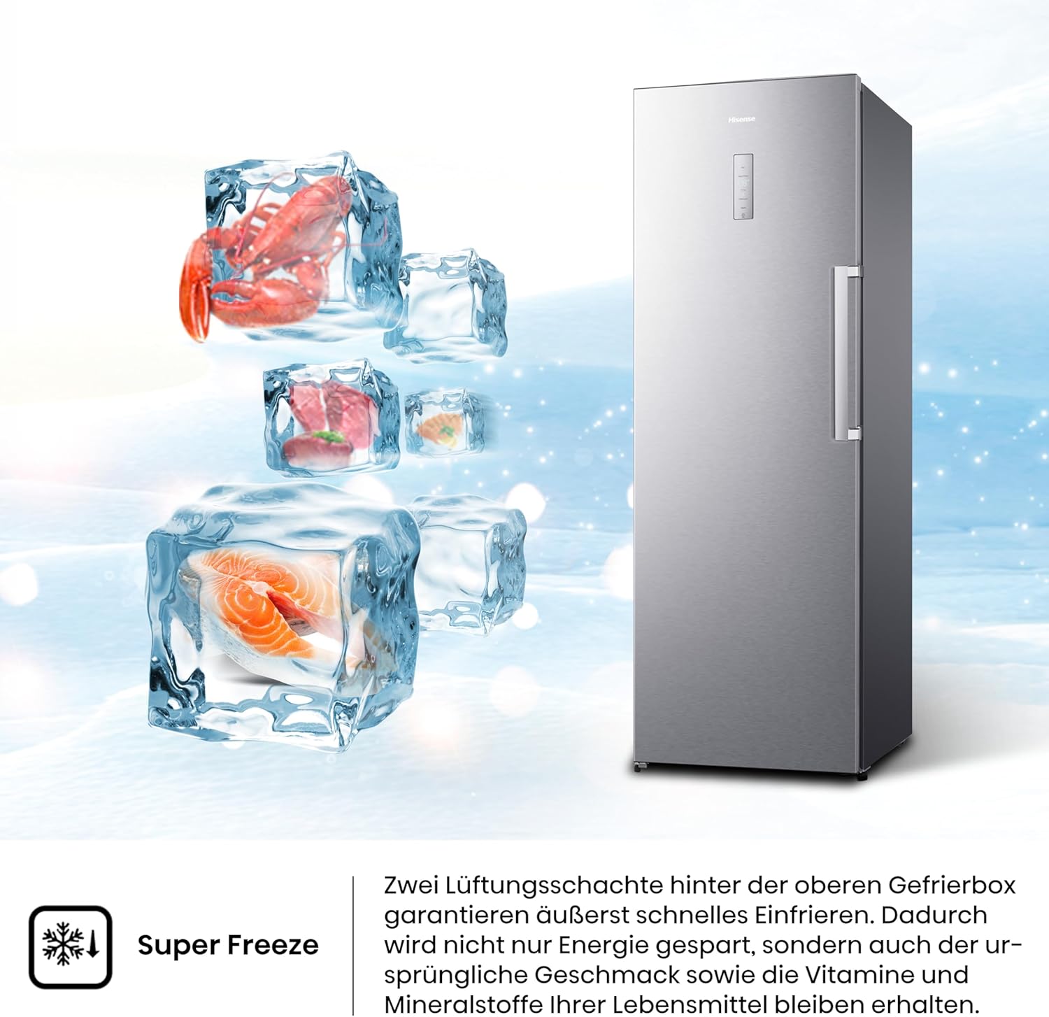 Hisense FV191N4AW2 Vriezer/ TotalNoFrost/ SuperFreeze/ Deuralarm/ Multiflow 360°/ BigBox/ 143,4 cm/ Vriesgedeelte 147 l/ 41 dB/ 205 kWh/Wit