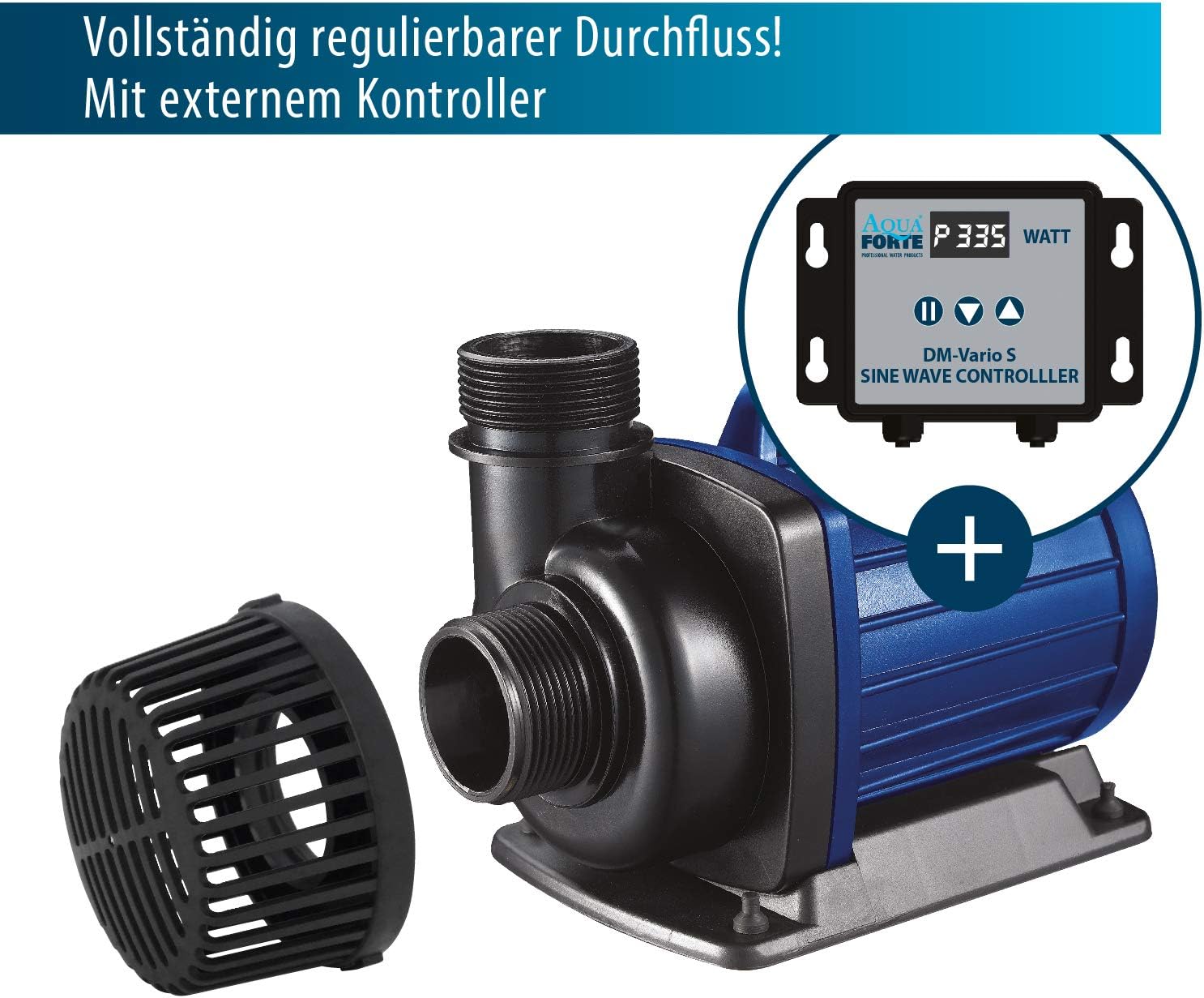 AquaForte filter-/vijverpomp DM-22.000 Vario S, 70-200W, opvoerhoogte 7,5m, regelbaar met externe controller. Ideaal als vijverpomp of als beekloop-/watervalpomp.