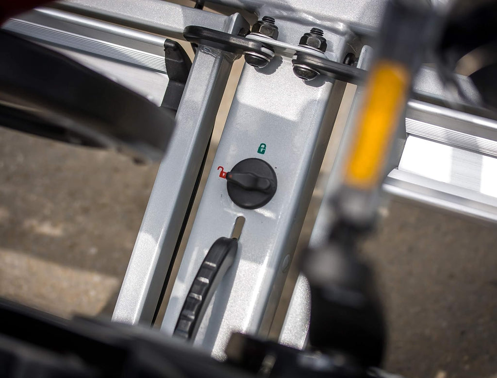 EUFAB 12010LAS fietsendrager POKER-F, geschikt voor e-bike, volledig voorgemonteerd, diefstalbeveiliging, voor 2 fietsen, voor trekhaak, zwart, 142 x 70 x 58 cm
