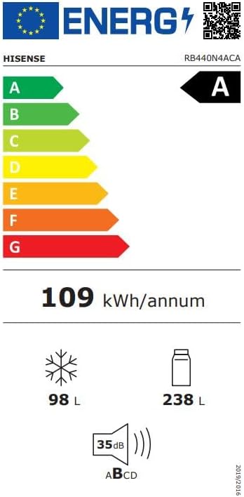 Hisense RB327N4AD2 koel-vriescombinatie/ NoFrostPlus/ Multiflow 360°/ HolidayMode/ FreshZone/ 182,4 cm/ koelgedeelte 171 l/ vriesgedeelte 85 l/ 41 dB/ 287 kWh/ jaar/ roestvrijstalen look
