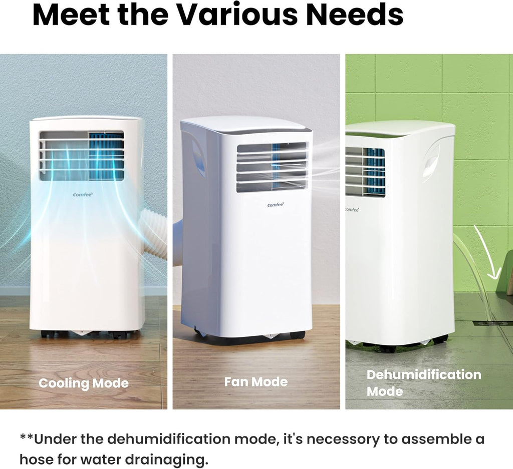 Comfee Mobiele Airco MPPH-09CRN7, 9000 BTU 2,6kW, Koelen&Ventileren&Ontvochtigen, Ruimtegrootte tot 88m³(33㎡), Mobiele Airconditioner met Afvoerslang