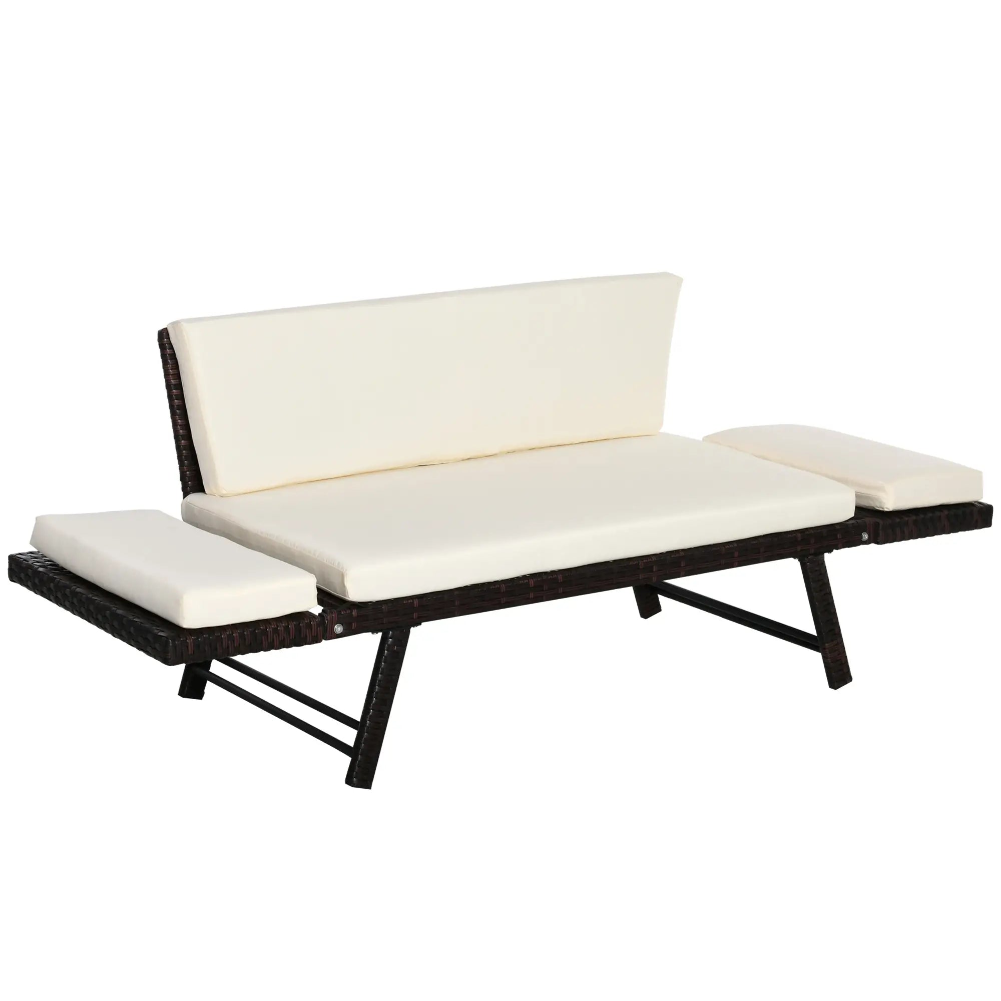 Outsunny Polyrattan Tuinbank 2-zits Opklapbare Armleuningen