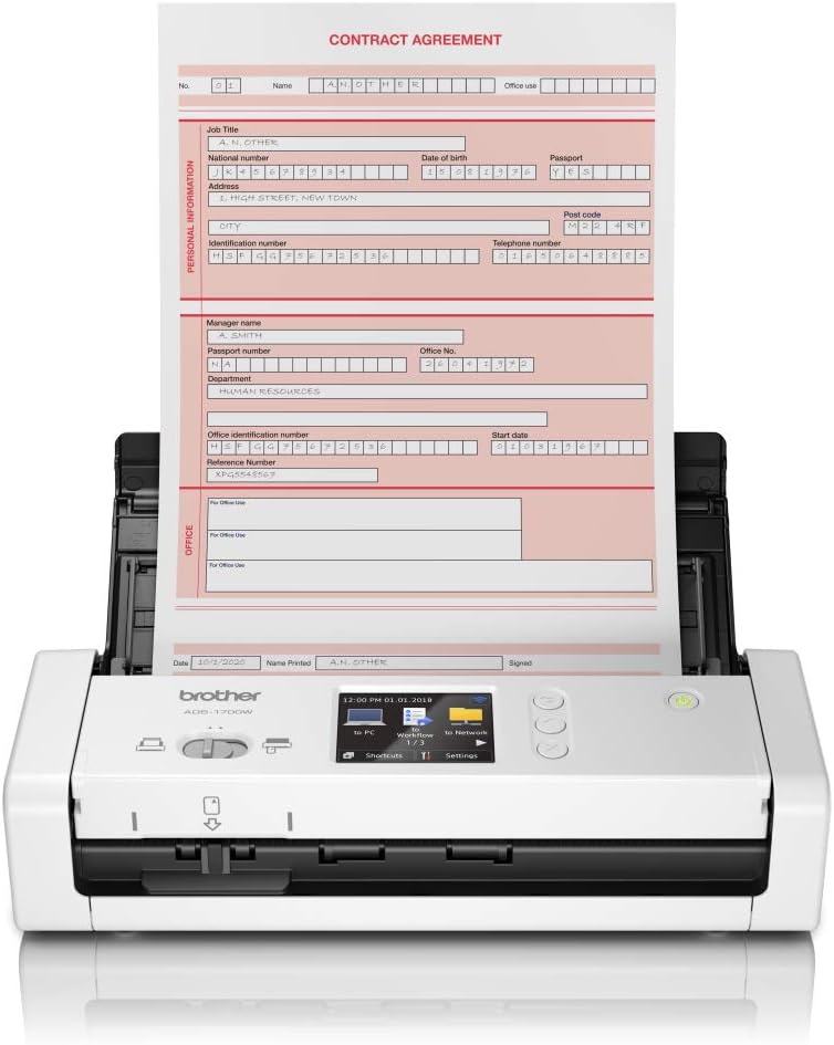 Brother ADS-1700W Compacte en intelligente documentscanner | Automatische documentinvoer | Automatisch scannen | Wi-Fi/Wi-Fi Direct, wit/zwart