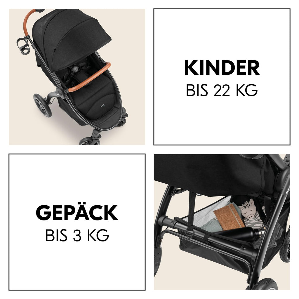 Hauck Uptown Kinderwagen Melange Rose – wandelwagen voor elk terrein, extra grote zitting, vlakke ligstand, rubberen wielen, vering, compact en eenvoudig inklapbaar, met regenhoes