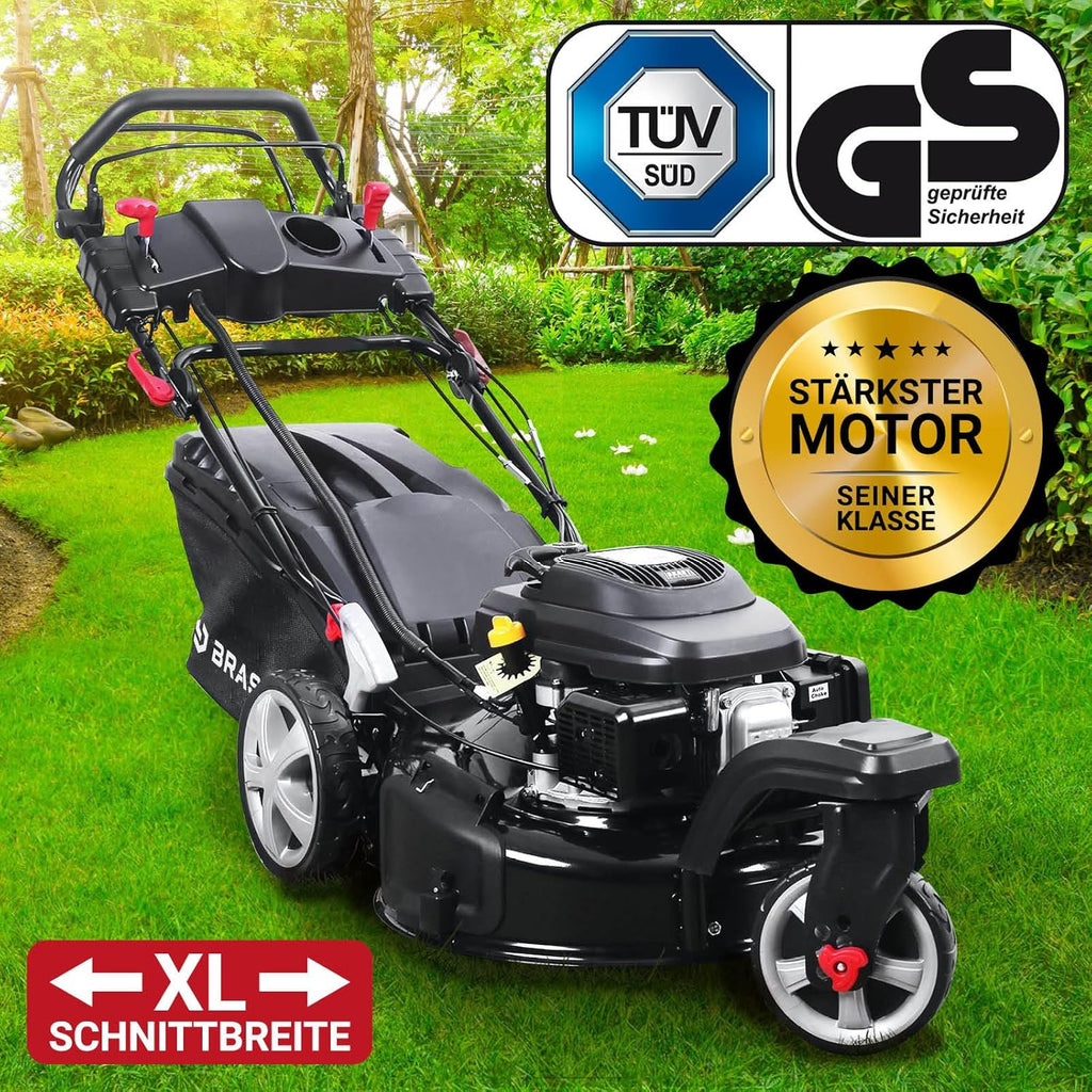 BRAST® Benzine grasmaaier Trike met aandrijving | 5,2kW (7PK) | 53cm maaibreedte | veel modellen | TÜV | 4-takt OHV motor | 30-80mm maaihoogte | 60L opvangbak | Stalen behuizing | Snelheid