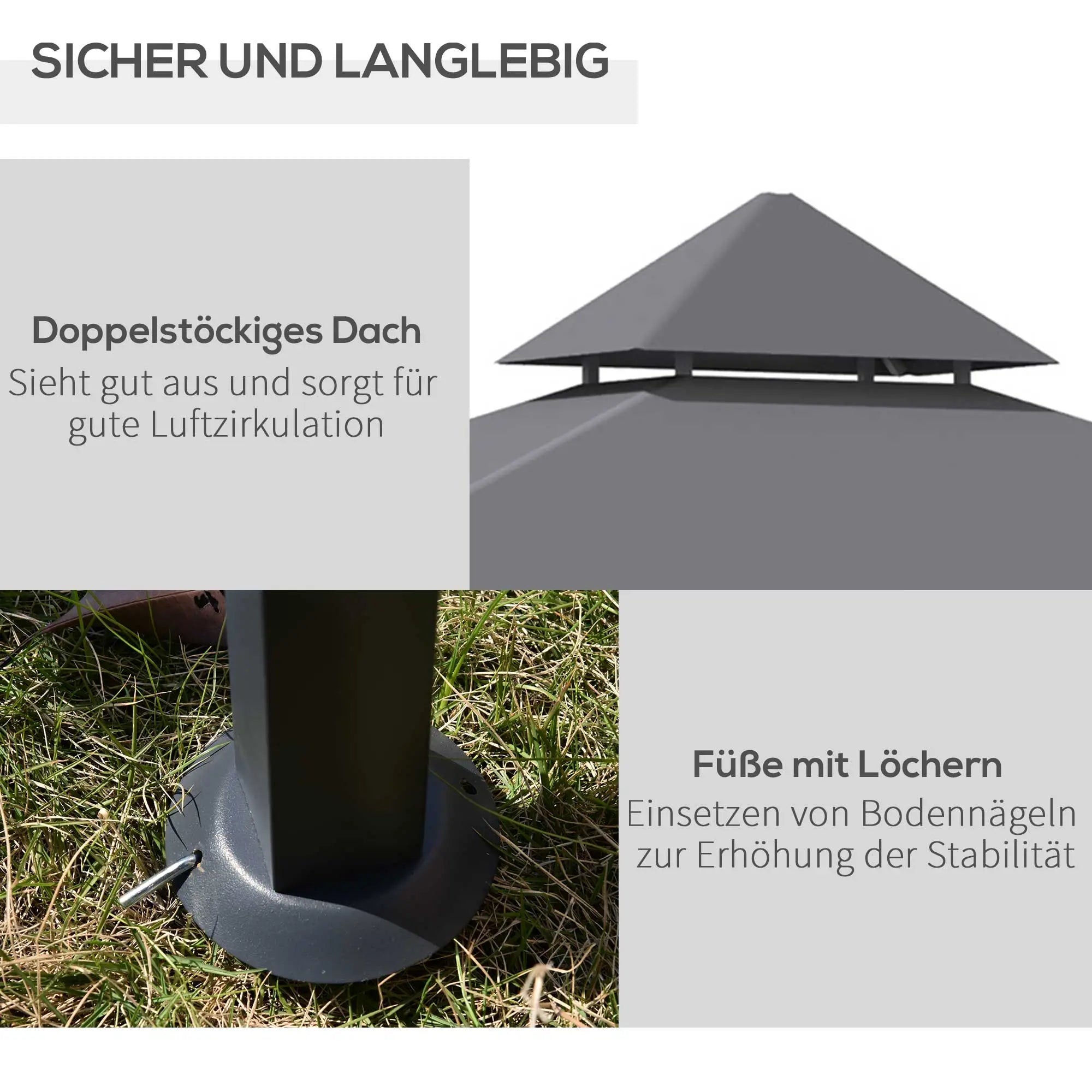 Outsunny Grillpaviljoen 245x148 cm met dubbel dak grijs