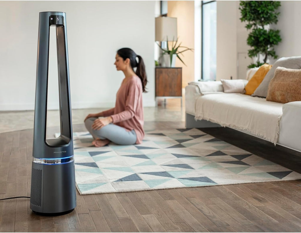 Rowenta QU5062 Eclipse 3in1 Luchtreiniger, ventilator, kachel, filtert 99,9% van de deeltjes, voor kamers tot 30 m2, snelle verwarming tot 35°C, automatische dag- en nachtmodus, zwart/grijs