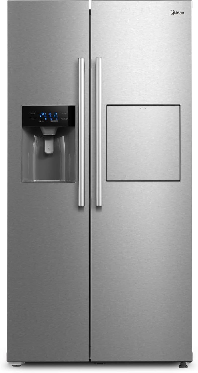 Midea KS-DDX 6.32 WT Amerikaanse koelkast/178,8 cm hoogte/254 kWh/jaar/No Frost/Dual Inverter Compressor/met 3-in-1 water-/ijsdispenser en watertank, Dark Inox