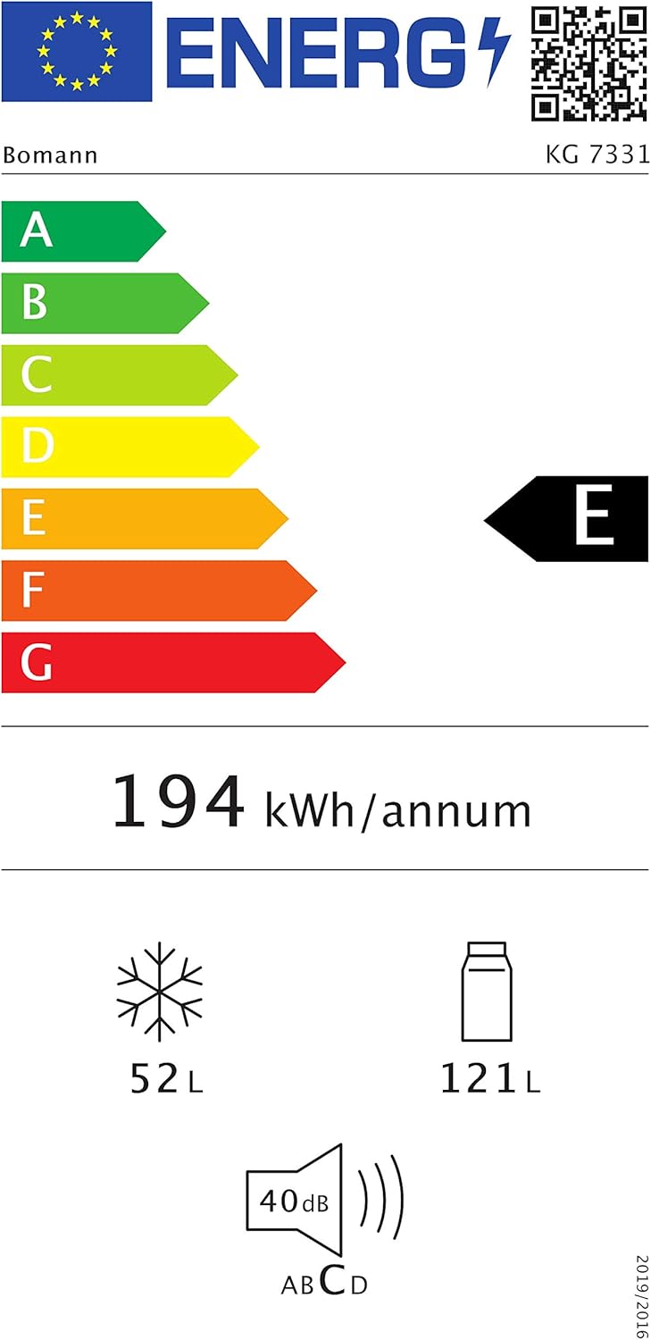Bomann® Koelkast met vriesvak 143 cm hoog | Koelvriescombinatie 173L met 3 plateaus & 3 laden | Deurrichting omkeerbaar | stille koelvriescombinatie 40dB | Koelkast | KG 7331 inox