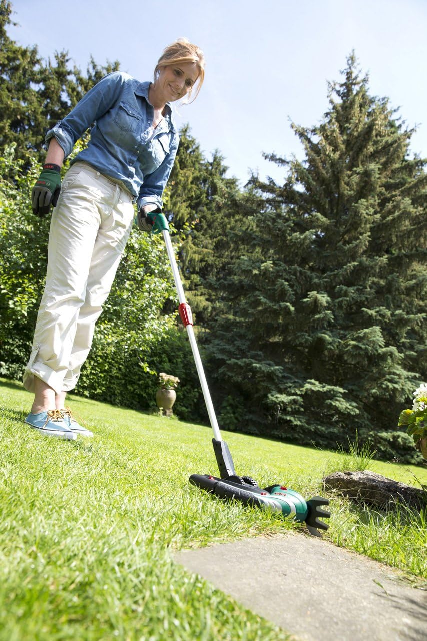 Bosch accugrasscharenset Isio (3,6 volt, meslengte 12 cm, mesafstand 8 mm, inclusief XL-tuinhandschoenen, in softcase) – Amazon Edition