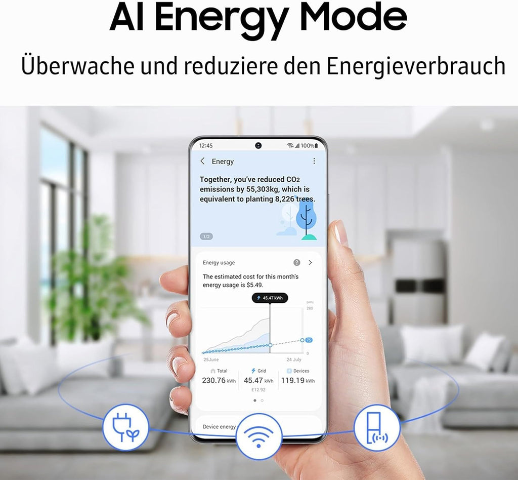 Samsung Koel-vriescombinatie, Koelkast met vriesvak, 203 cm, 390 l totaal volume, 114 l vriesgedeelte, AI Energy Mode, flessenrek, Premium Black Steel, RL38C602CB1/EG