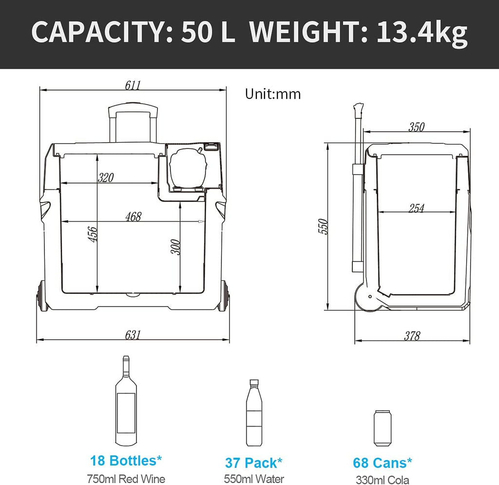 Alpicool CF55 55 Liter Koelbox 12V Draagbare Mini Koelkast Elektrische Vriesbox Kleine Vrieskist voor Auto, Camping, Vrachtwagen, Boot en Stopcontact met USB-aansluiting, -20℃ tot 20℃
