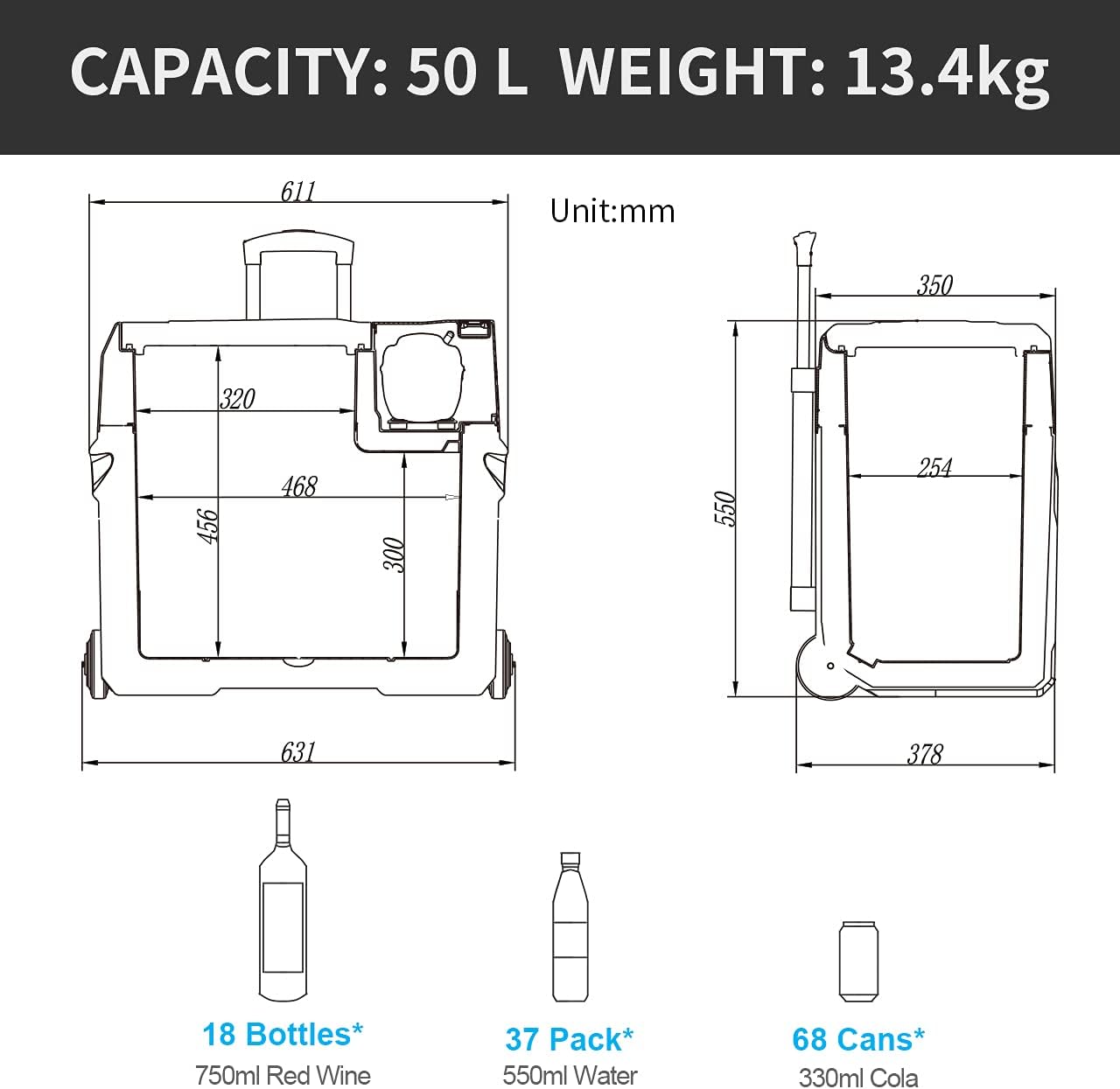 Alpicool CF55 55 Liter Koelbox 12V Draagbare Mini Koelkast Elektrische Vriesbox Kleine Vrieskist voor Auto, Camping, Vrachtwagen, Boot en Stopcontact met USB-aansluiting, -20℃ tot 20℃