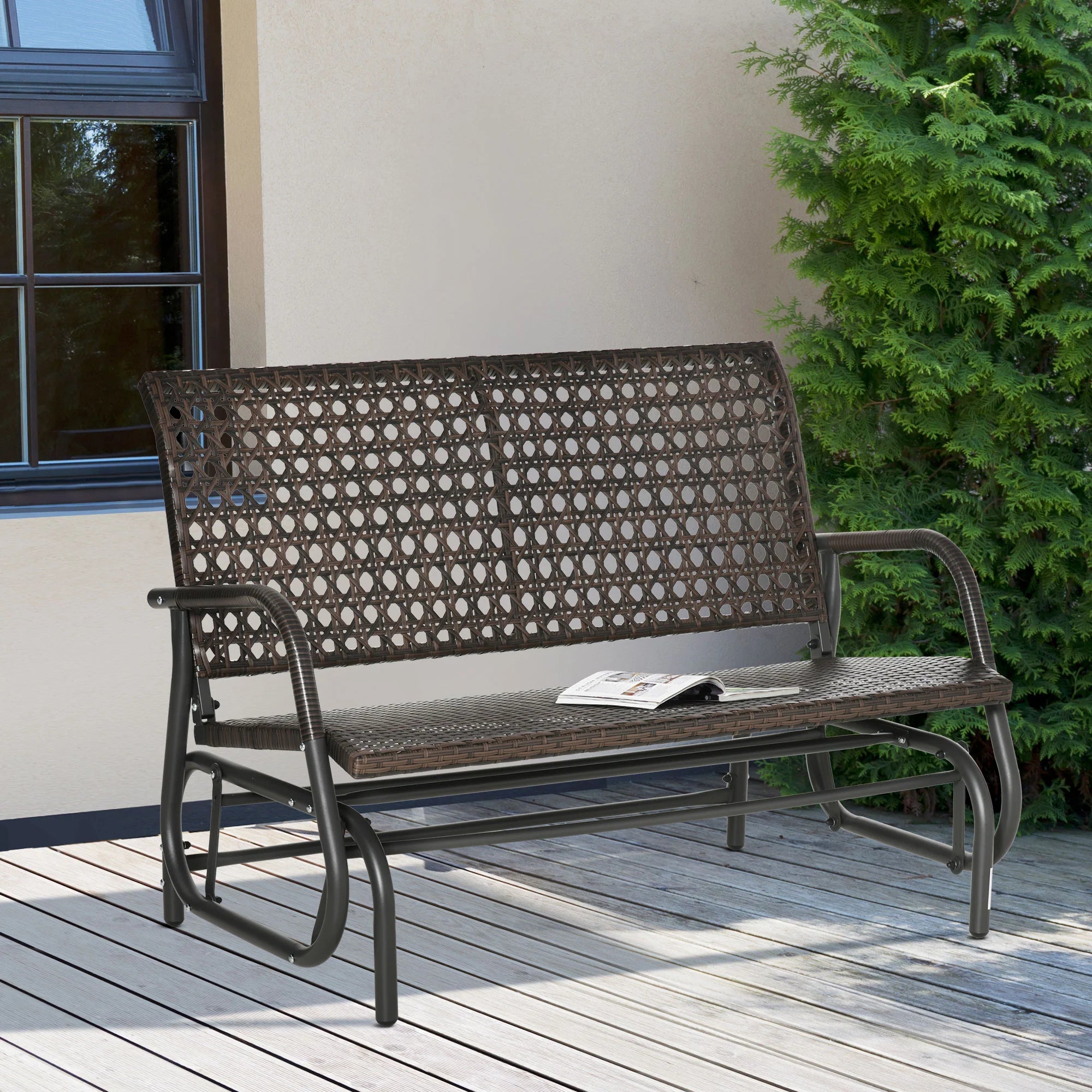 Outsunny Polyrattan Schommelbank 2-zits Bruin