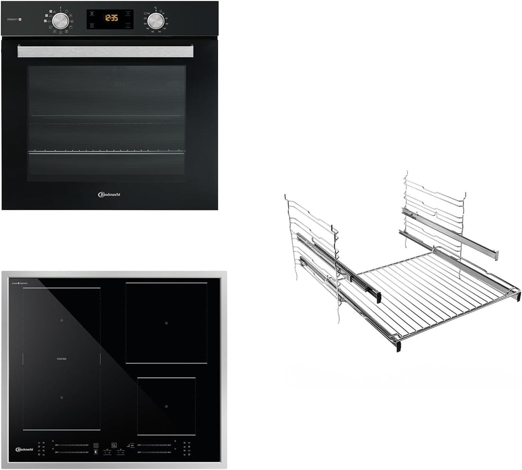 Bauknecht BAKO 566 IND Oven-Kookplaat combinatie/Inductiekookplaat (60 cm)/Hete lucht/Gentle Steam/Maxi Cooking/My Menue/Kookzones met Booster-functie/Ovenuittrek op 2 niveaus, RVS