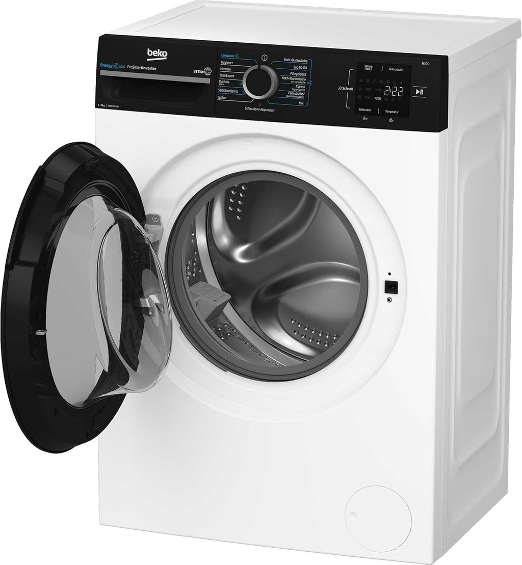Beko WMC91464ST1 b300 Waschvollautomat, Waschmaschine, 9 kg, Bluetooth, ProSmart Inverter Motor, Dampffunktion, Pet Hair Removal, Watersafe+, Weiß