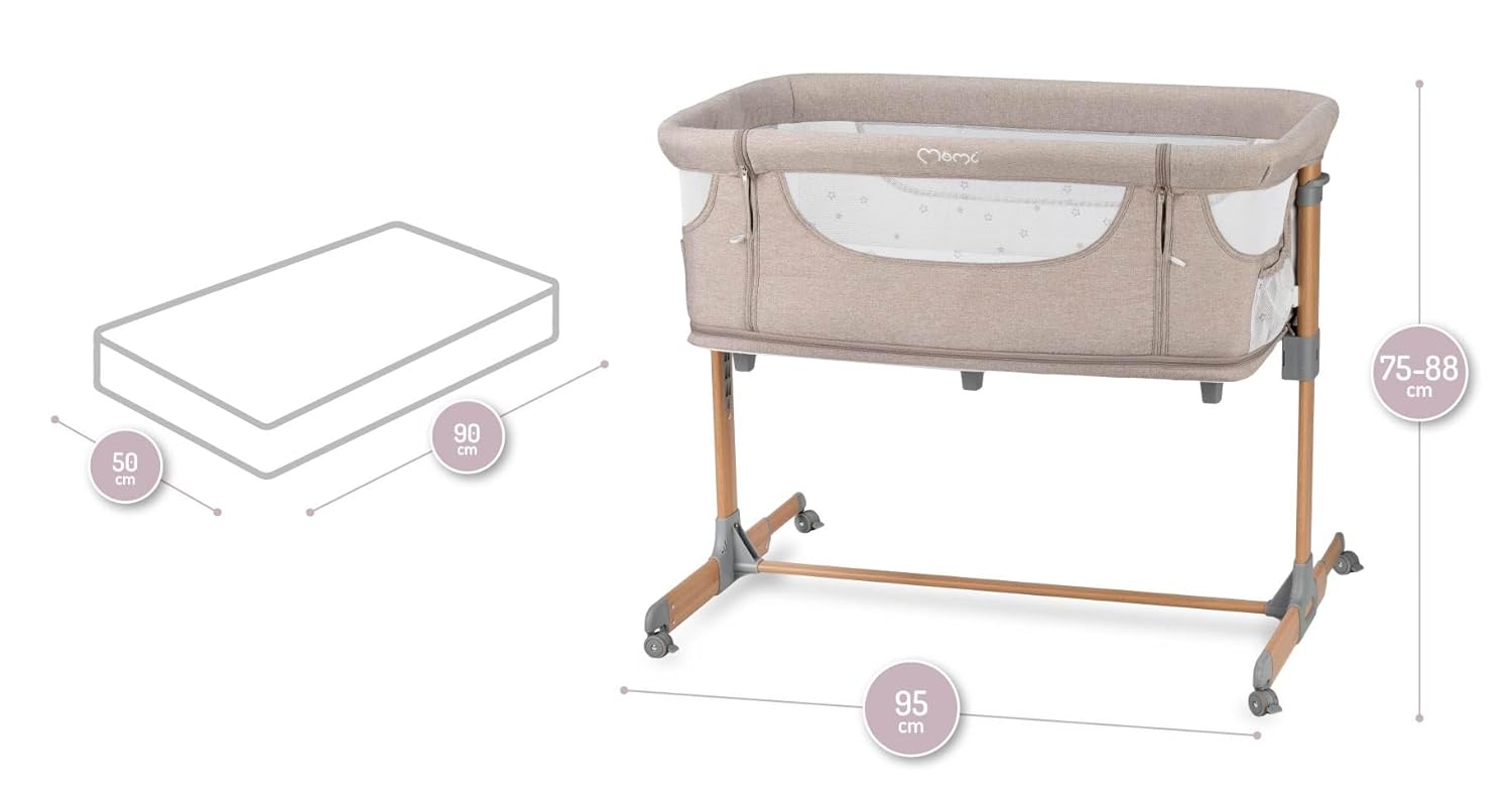 Momi SMART Bed 4-in-1 Bijzetbedden tot 15 kg, Bijzetbed voor baby's met matras, Hoogteverstelbaar