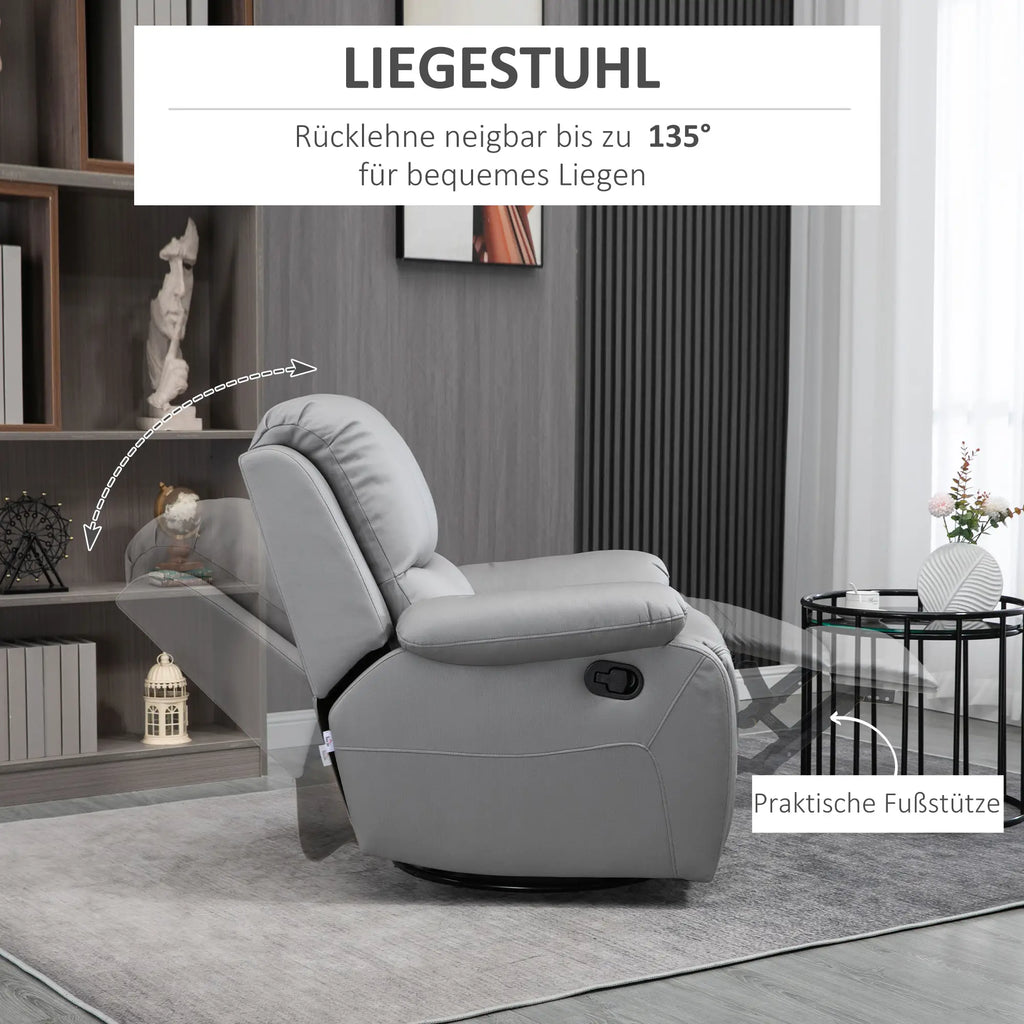 HOMCOM Relaxfauteuil tv-stoel verstelbaar draaibaar grijs