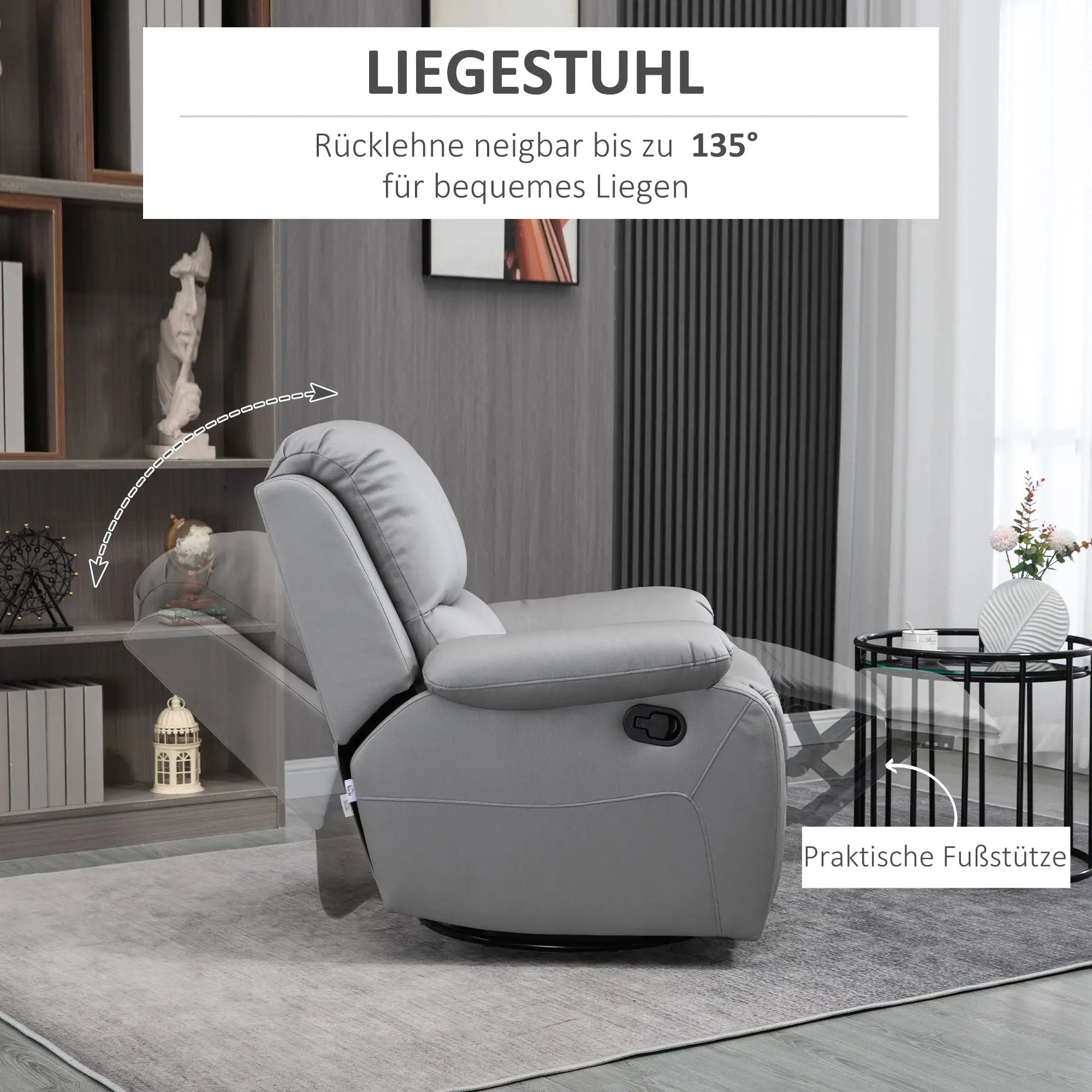 HOMCOM Relaxfauteuil tv-stoel verstelbaar draaibaar grijs
